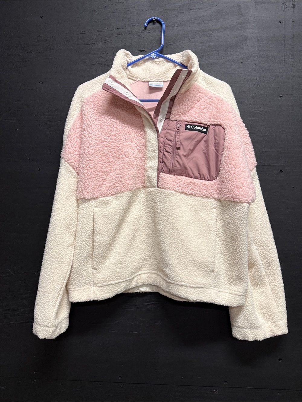 Columbia Cream and Pink Sherpa Half-Zip Pullover